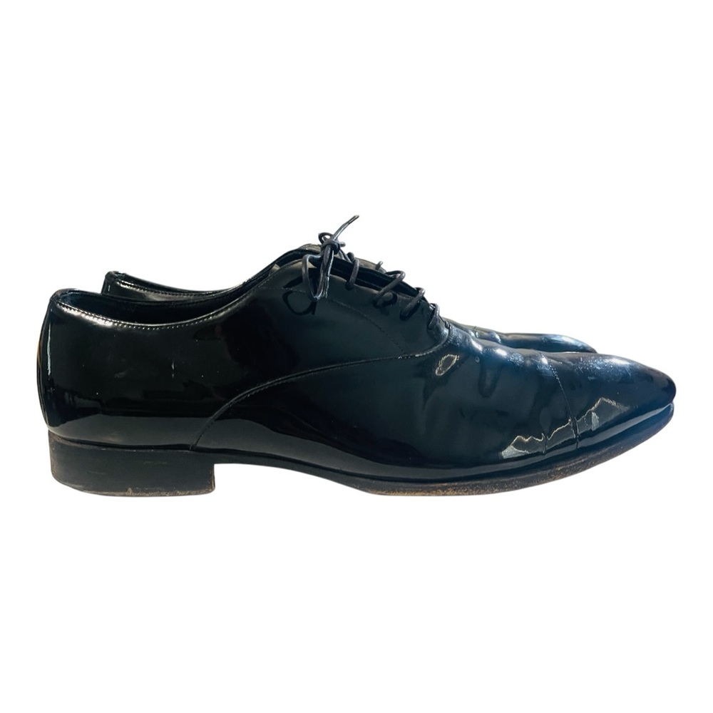 Prada Men’s Black Patent Leather Oxford Dress Shoes 9 Made In Italy Fathers Day - Picture 2 of 9